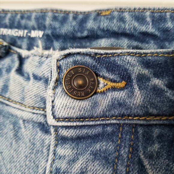 Six Week Residency Men's 32 Slim Straight Leg Jeans Distressed Light Blue $240 - Picture 10 of 16